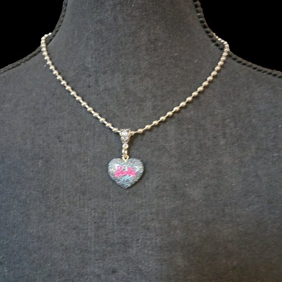 Barbie Black Glitter Puffy Heart Necklace - Picture 6 of 6